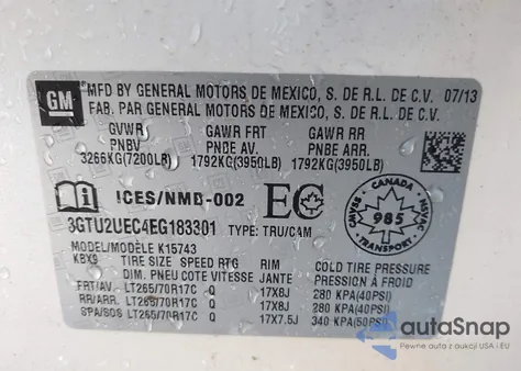 2014 GMC Sierra 1500 Sle from USA, damaged, VIN 3GTU2UEC4EG183301